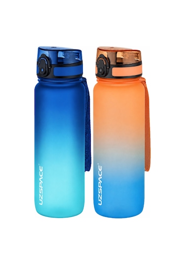 Uzspace 2'li Tritan Matara Seti 800 Ml Çift Renk Softtouch Ff Collection Tritan Su Matarası Maviturkuaz-turuncumavi