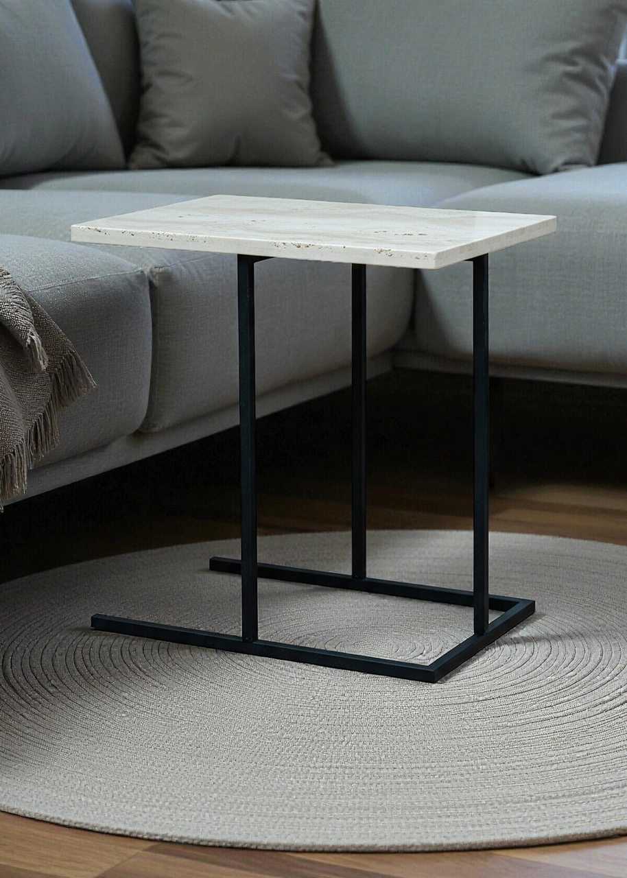 Dekoratif Beyaz Metal Yan Sehpa Ahşap Raflı Koltuk Yanı Servis Sehpası Çok Amaçlı Zigon C Sehpa Beyaz