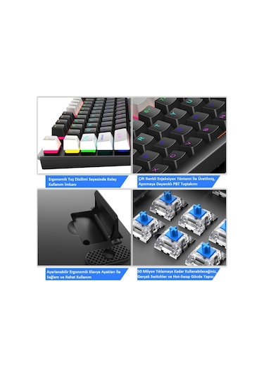 K550 Kablolu Hot-swap Blue Switch Rgb Mekanik Klavye 87 Tuş