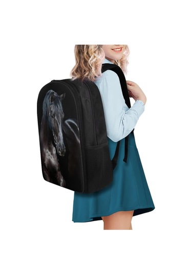 Okul Çantaları Çocuklar Kızlar Erkekler İçin Sırt Çantası 17 İnç Okul Sırt Çantası Günlük Günlük Seyahat Sırt Çantası Hayvan Siyah At
