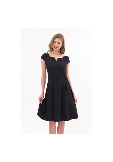 Apsen Kadın Siyah Yazlık Pile Detaylı Kısa Günlük Elbise 3901-100 Siyah