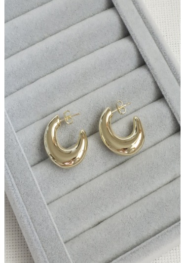 Kadın Küpe Kararmaz 14k Renk Vip Seri Tombik Hilal Küpe Altın