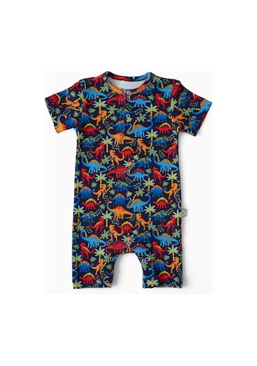 Boumini Kısa Kollu Şort Bebek Tulum Dinazor Desenli Lacivert-lacivert Lacivert