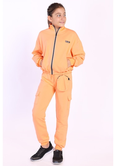 Toontoy Kız Çocuk Cüzdan Detaylı Eşofman Takımı Turuncu