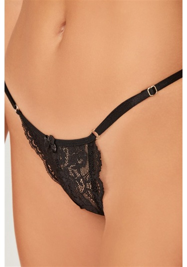 Önü Dantelli Tül Detaylı Kadın Tanga 3'lü Paket Külot - 4 Renkli-4 Çok Renkli