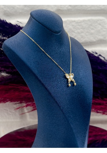 925 Ayar Gümüş Özel Tasarım Gold Renk Zarif Kadın Kolye Gümüş