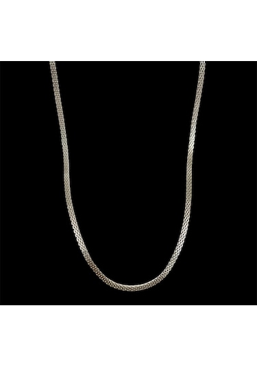 Gümüş Renk Hasır Örme Çelik Erkek Kolye 65 Cm 3mm Gümüş