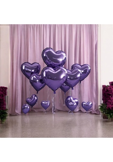 Brokoli Home 3 Adet Kalp Folyo Balon Mor Renk Uçan Balon 45 Cm 18 Karışık Renkli