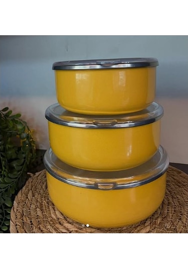 Alev Emaye Saklama Kabı 3 Lü Sarı 14-16-18cm