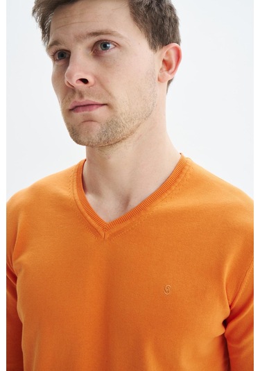 Arma Erkek Slim Fit Basic V Yaka Triko Kazak K9kro0852 Turuncu