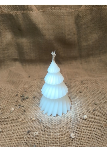 Çam Ağacı Desenli Yılbaşı Konseptli Dekoratif Mum, Tek Renk Beyaz