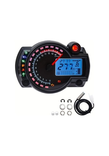 Motion003 7 Renkli Ayarlanabilir Evrensel Lcd Dijital Hızometre Siyah Abs Malzeme Motosiklet Gösterge Paneli