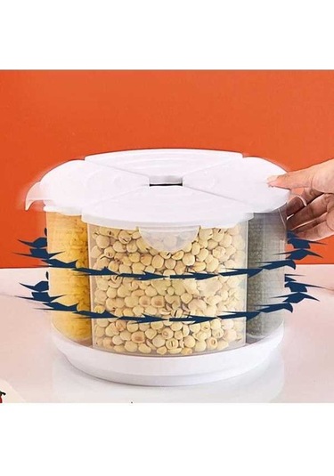 Pazly Beyaz Tahıl Saklama Kabı Gıda Tahıl Dağıtıcı Saklama Kutusu Mühürlü Döner Kuru Gıda Pirinç Kavanozları Baharat Şeker Mutfak Düzenleyici Beyaz
