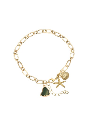 Doğal Taş Detaylı Charm Halhal Altın