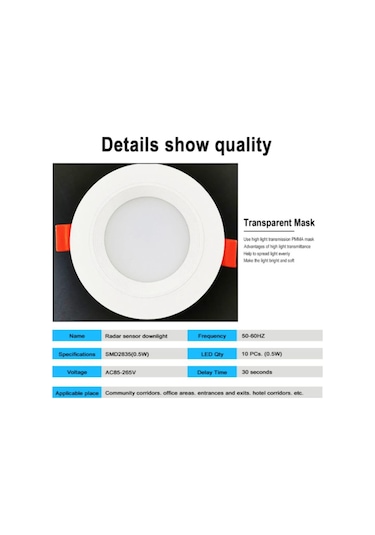 Led Radar Algılama Tavan Lambası Downlight Banyo Merdivenleri Balkon Ac 85-265v 5w/7w/9w Akıllı Radar Sensörlü Aydınlatma 7w