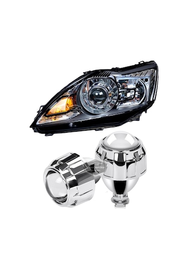 Universal 2.5'' Bi-xenon Far Merceği Uzun Kısa Projektör Lens Bixenon Şeffaf Lens Profesyonel Seri 2 Adet Gümüş