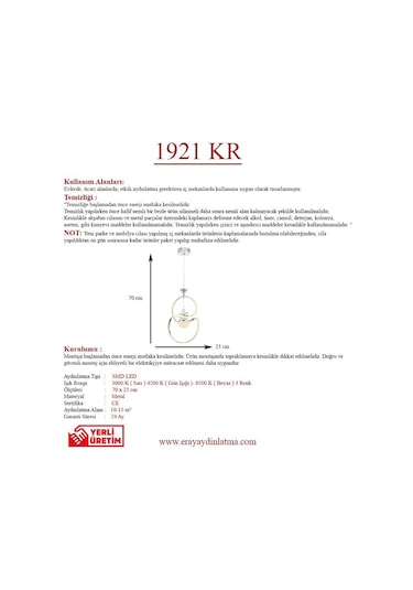 Eray Aydınlatma 1921-1 Krom Kristal Taşlı Led Avize Krom