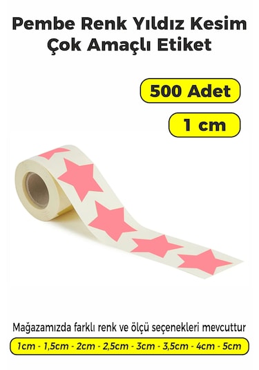 Pembe Renk Yıldız Kesim Sticker Etiket 1cm - 500 Adet Pembe