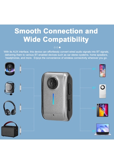 Jeehugo Bt5.3 Araç Aux Alıcı, Hands-free Arama, Tf Kart Desteği, 6-7 Saat Pil Süresi, Siyah-gri