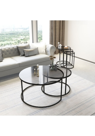 Dekopratik Tokyo İkili Orta Sehpa 60 CM & Alya Üçlü Zigon Sehpa Takımı Metal Füme Camlı Dekopratik Tokyo İkili Orta Sehpa 60 CM & Alya Üçlü Zigon Sehpa Takımı Metal Füme Camlı