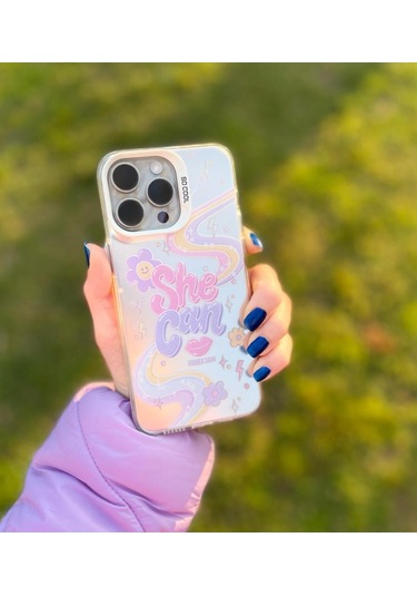 İphone Uyumlu 14 Promax Holocase Yeni Model Baskılı Sert Plastik Sararmaz Darbe Emici Kamera Korumalı Beyaz