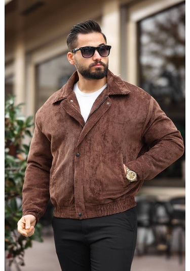 Unisex Yeni Sezon Kapitone Dolgulu Oversize Vintage Kahverengi Kadife