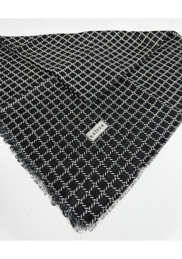 Eripek Desenli Flamalı Keten Eşarp- 06112 Siyah-beyaz