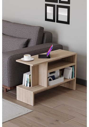 Sümela Raflı Yan Sehpa - Gazetelik, Dergilik, Kitaplık Meşe