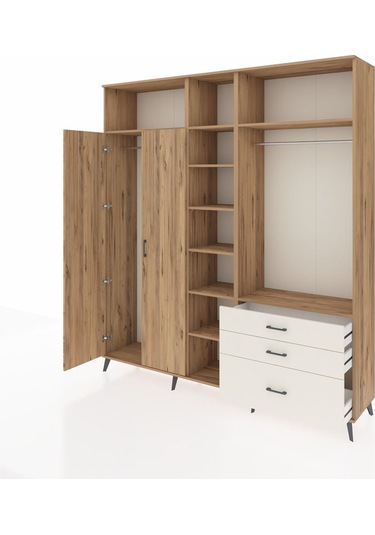 Hyperion Dolap 9 Raflı 3 Çekmeceli 2 Askılı 220x44x243 Çam-çam/aytaşı Atlas Çam/aytası