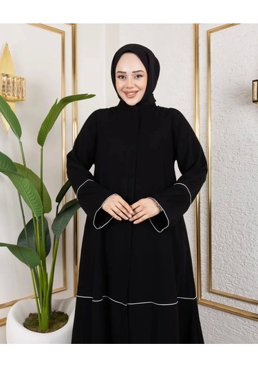 Kıl Biye Detaylı Abaya/ferace / Siyah - F0145 Siyah