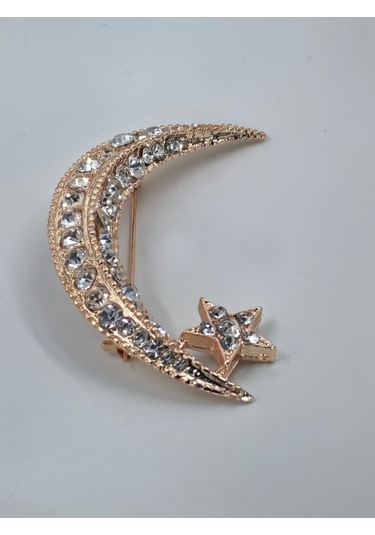 Taşlı Hilal Ve Yıldız Model Broş Gold