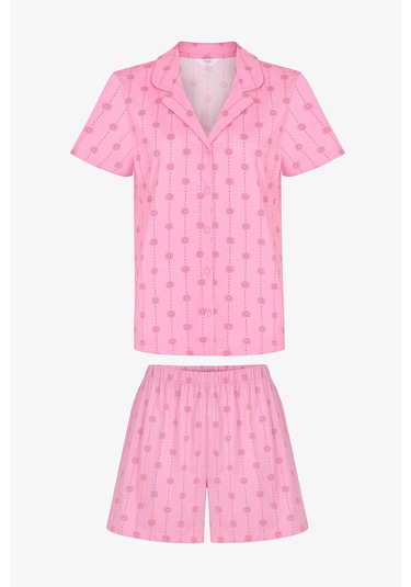 Penti Pembe Pink Stardust Pamuklu Gömlek Şortlu Pijama Takımı