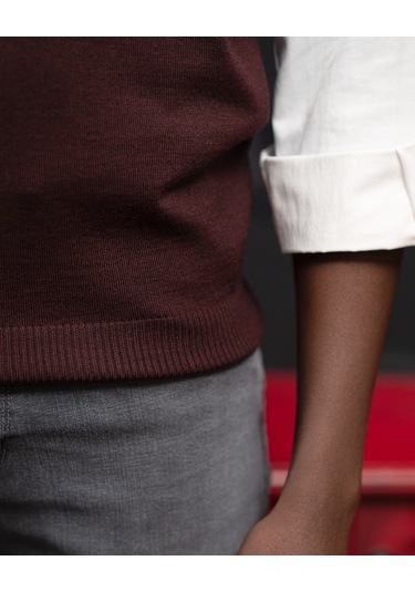 V Yaka Regular Fit Yünlü Kolsuz Triko Süveter Bordo