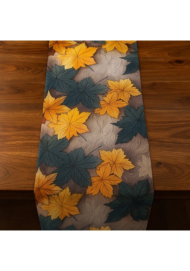 Bohem Sonbahar Desenli Duck Kumaş Masa Runner 40 140 Cm Yaprak Temalı Şık Sofra Aksesuarı Sarı