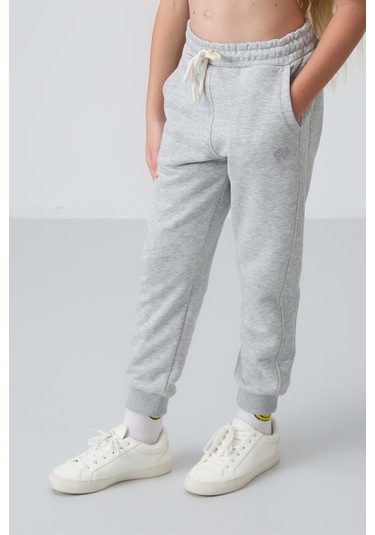 Tommy Life Gri Melanj Pamuklu İçi Tüylü Yumuşak Dokulu Standart Fit Nakışlı Kız Çocuk Eşofman Takım - 75148 Gri Melanj