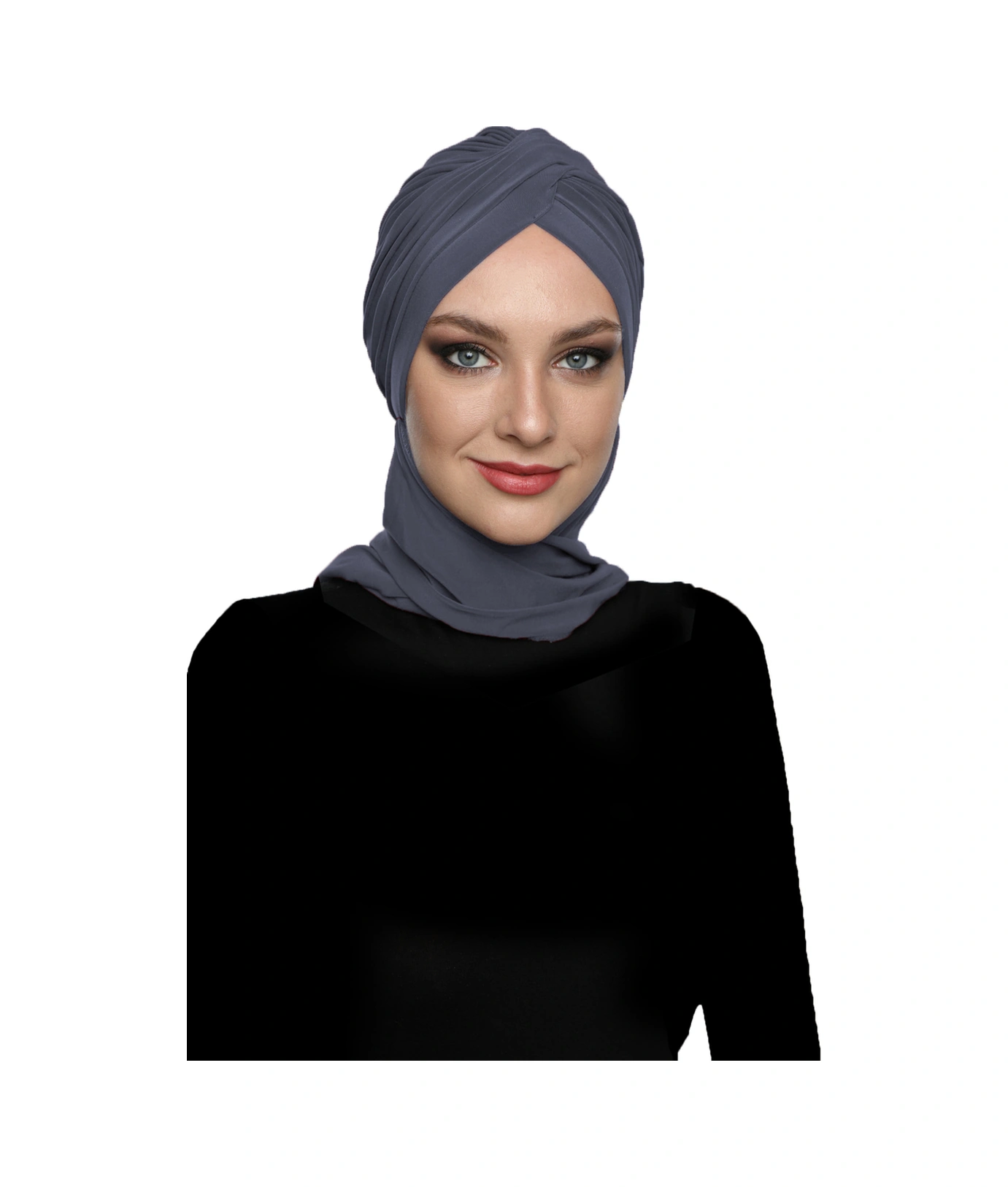 Çapraz W Atkılı Koyu Gri Hazır Türban Tesettür Bone Koyu Gri