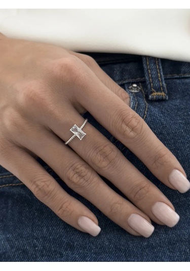 Sılverme 925 Ayar Gümüşten Örgü Taşlı Baget Gümüş Yüzük 328158973 Gri