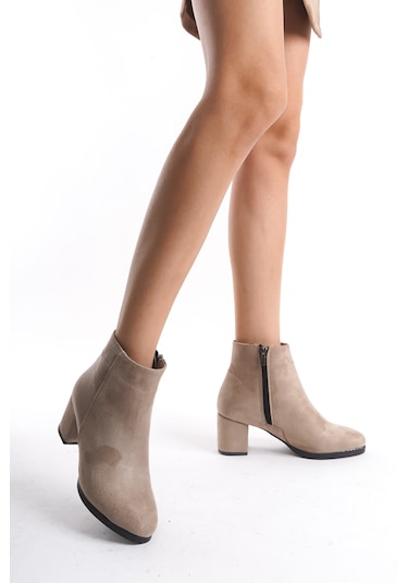 Kadın Liva Düz Topuklu Kısa Bot Bej Süet