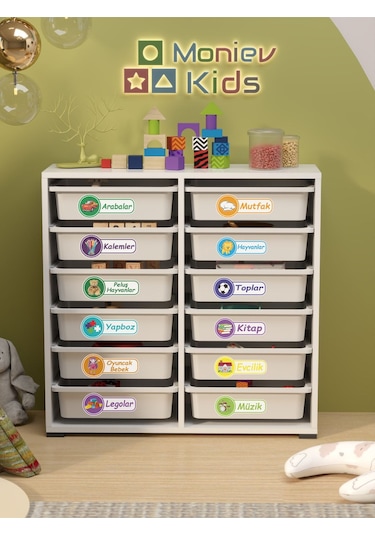 Berra 12 Sepet Stickerlı Çok Amaçlı Dolap Oyuncak Dolabı Beyaz Beyaz