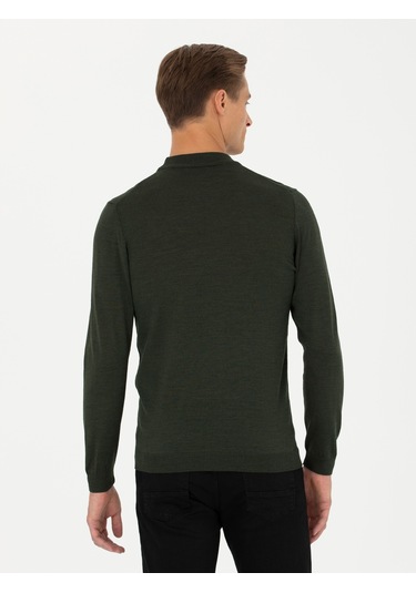 Cacharel Haki Slim Fit Çeyrek Balıkçı Yaka Triko Kazak Yesıl