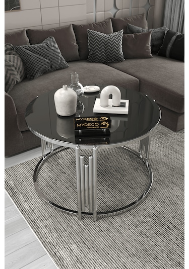 Piyano Tekli Orta Sehpa Gümüş Ayak Füme Ayna