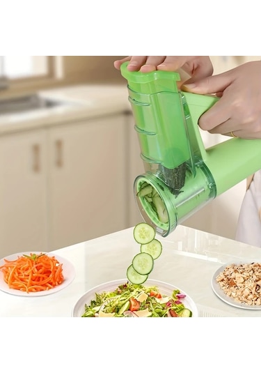 Honeybeeshop Çok Fonksiyonlu Yeşil Elektrikli El Tipi Sebze Doğrayıcı Usb Şarjlı Paslanmaz Çelik Bıçaklar Abs Gövde Patates Dilimleyici Yeşil