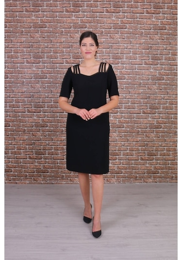 Nidya Moda Büyük Beden Siyah Abiye Elbise-4155S Kadın Siyah