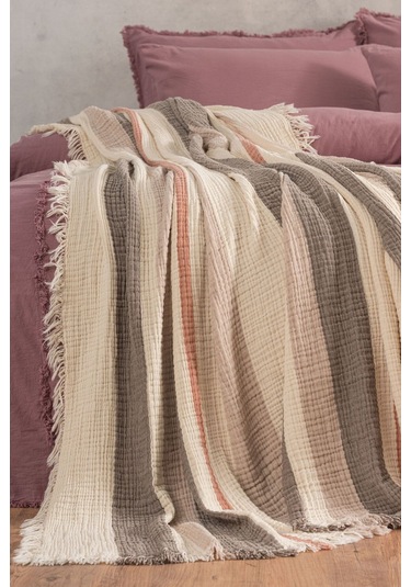 Varol 4 Katlı %100 Pamuk Müslin Pike & Yatak Örtüsü 230x250 Cm Bej/230x250 Bej