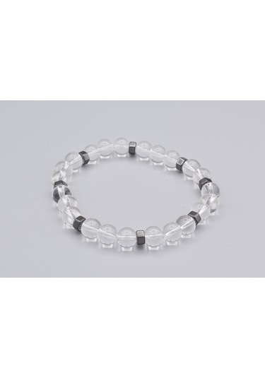 Hakiki Doğal Hematitli Kristal Kuvars Taşı Bileklik Gri