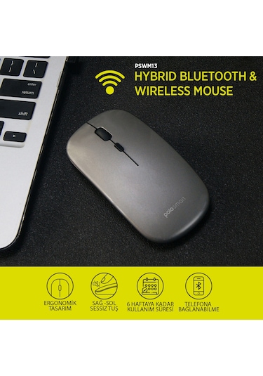 Polosmart PSWM13 Hybrid Bluetooth & Kablosuz Şarj Edilebilir Optik Mouse