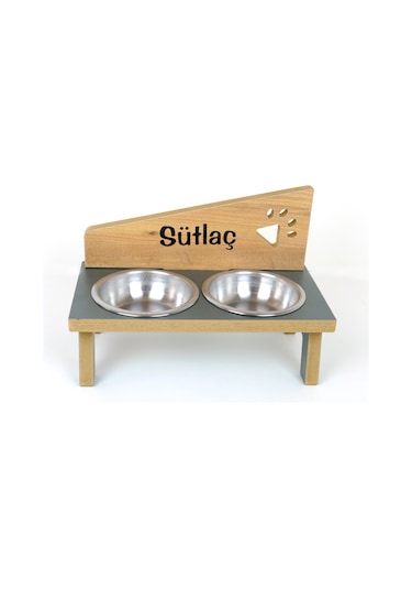 Realwood Standlı Ahşap Kedi Köpek Mama ve Su Kabı 750 ML