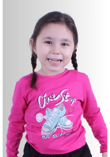 3'lü Stop-hug And Kisses-girl Power Baskılı Kız Çocuk Uzun Kol Fuşya-gri-pembe Sweatshirt Çok Renkli