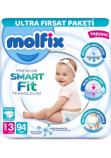 Molfix Premium Smart Fit Ultra Fırsat Paketi 3 Beden Midi 94 Adet