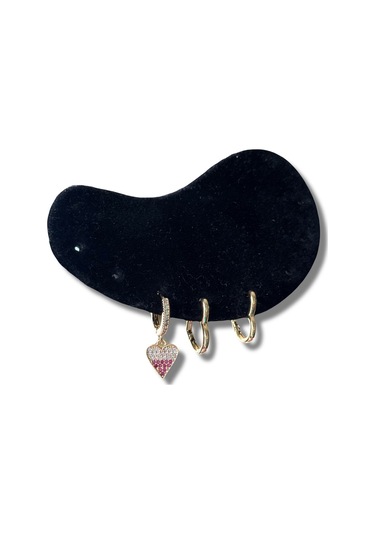 Üçlü Kalpli Mor Taşlı Çelik Küpe Sarı